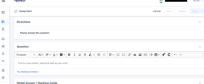 essay questions- complete the test - exam creation process - online exams software qorrect