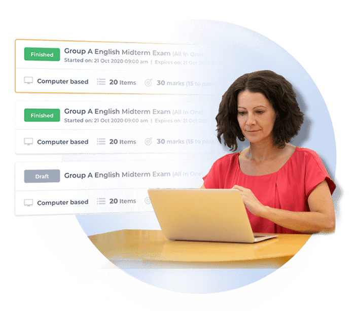 Professor using laptop to run assessment system