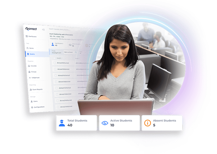 Student taking an exam on laptop via assessment software with proctoring