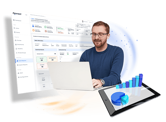 Professor runs exam analytics on his laptop