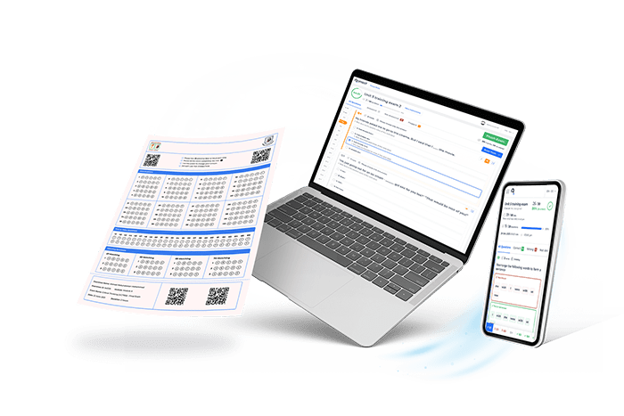 Bubble sheet, laptop, and smartphone