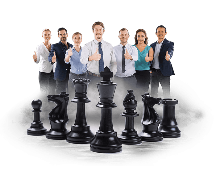 Group of people in formal clothes with thumbs up