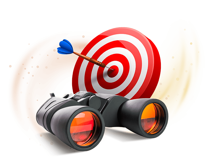 Arrow hits target and binoculars