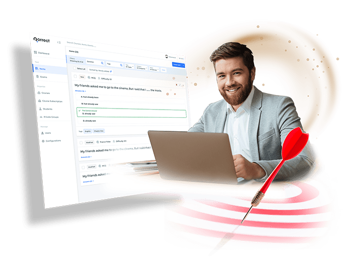 Man smiling next to employee assessment test interface