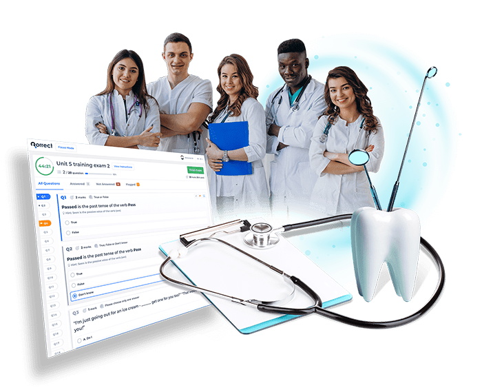 Healthcare staff next to employee assessment software interface