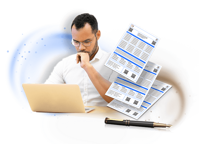 Man with laptop and bubble sheets