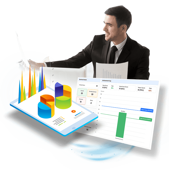 Man smiling next to reports