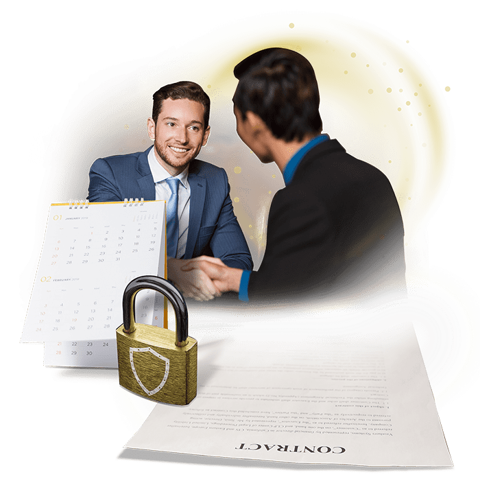 Two men shake hands and system license