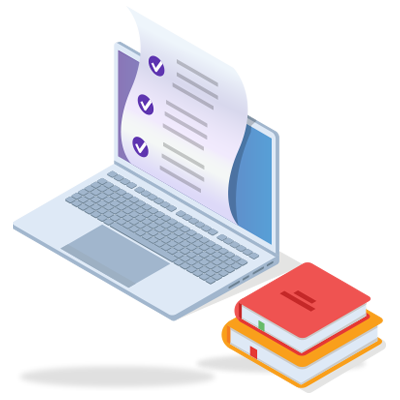 Illustrated laptop and two books