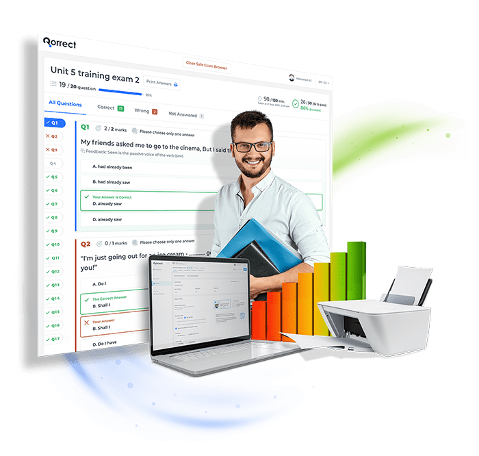 Smiling man in front of Qorrect assessment interface